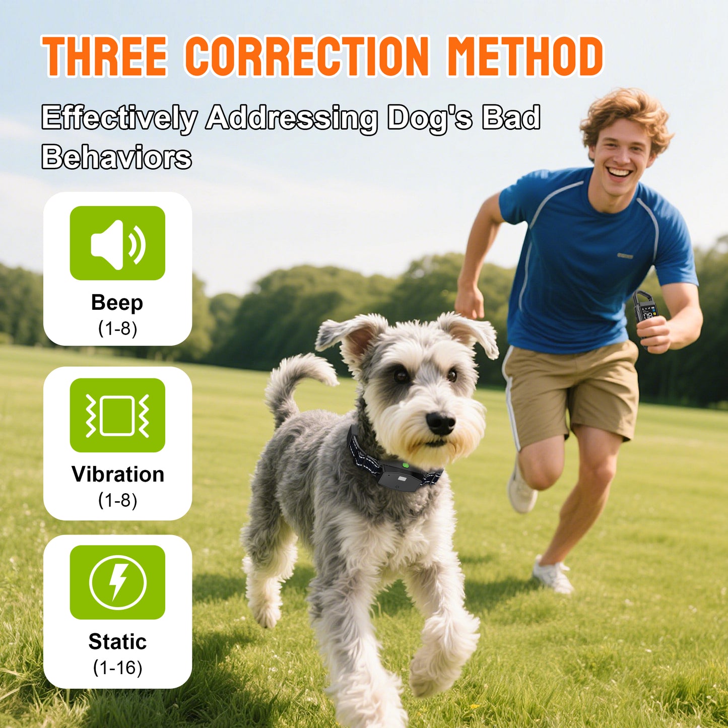 T810 3-in-1 / 2-in-1 Remote + Automatic Anti-Barking Dog Collar with Powerful LED Torch