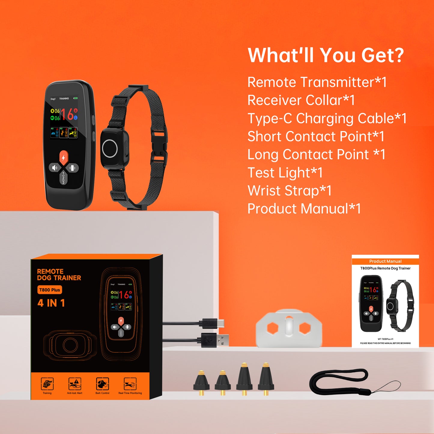T800Plus 2-in-1 Smart Dog Trainer (Remote + Auto Bark) — with Anti-Lost Alert & Activity Monitor